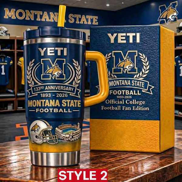Montana State Bobcats 133rd Anniversary Official Football Fan Tumbler With Handle 3 Montana State Football Yeti tumbler in locker room!