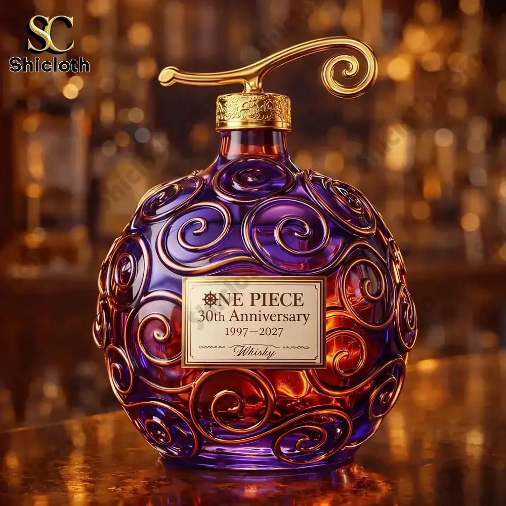 Shicloth devil fruit whisky bottle close up on bar table!