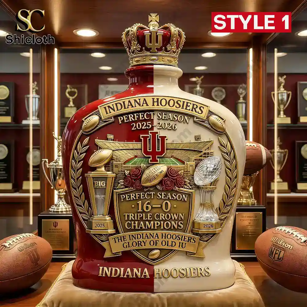 Indiana Hoosiers championship themed bottle with crown top displayed in trophy room!
