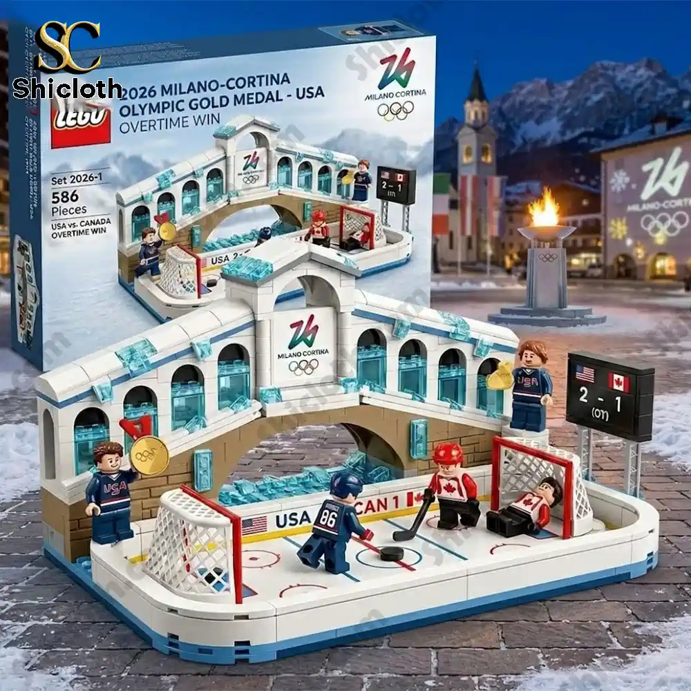 Alternative view of 2026 Milano Cortina Olympic Gold Usa Overtime Win Hockey Brick Block Set