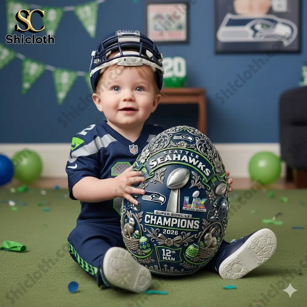 Customized Super Bowl LX Commemorative Ticket 30 Baby holding Seattle Seahawks Super Bowl champion decorative egg!