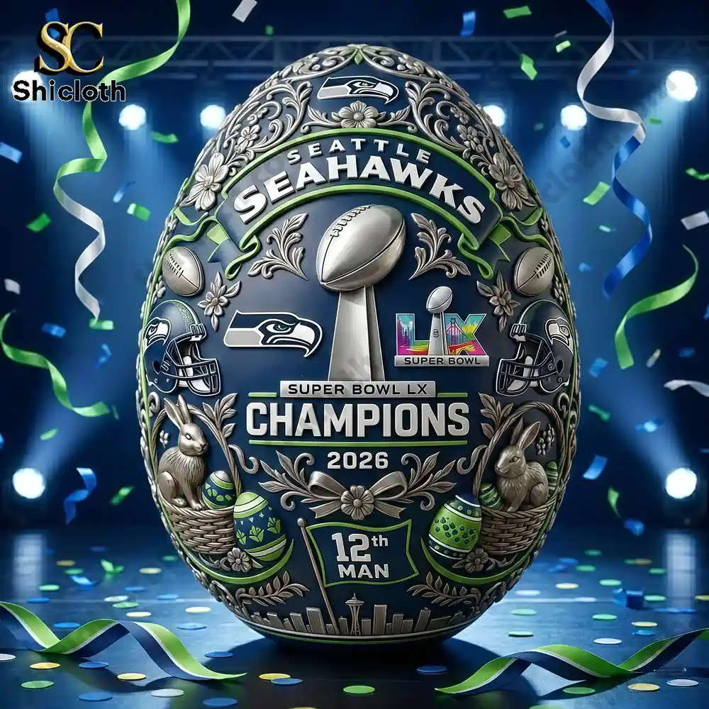 Seattle Seahawks Super Bowl LX champion decorative egg on celebration stage!
