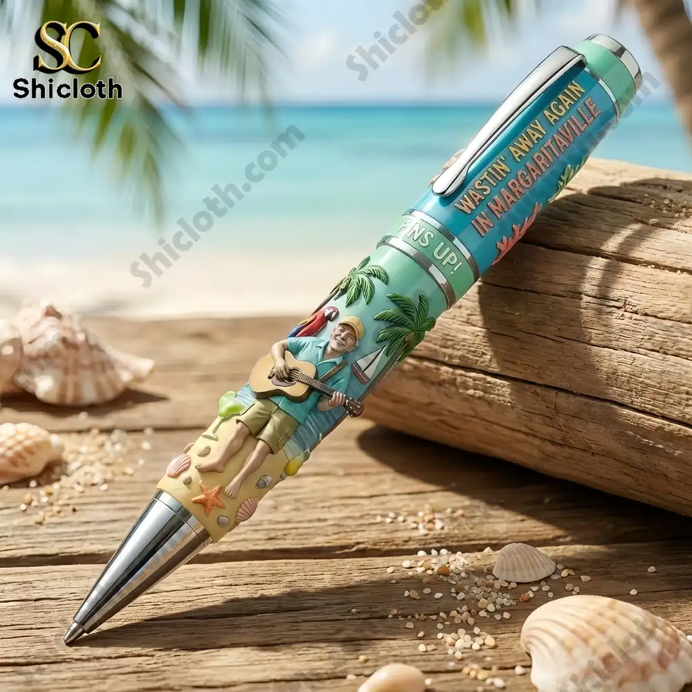 Jimmy Buffett commemorative pen on tropical beach setting!