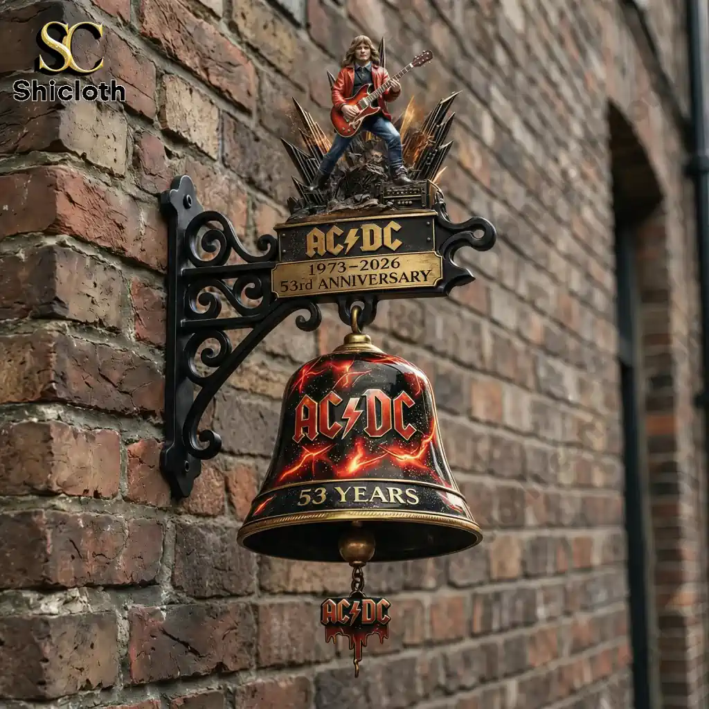 ACDC Fifty Three Years commemorative wall bell mounted on brick wall!