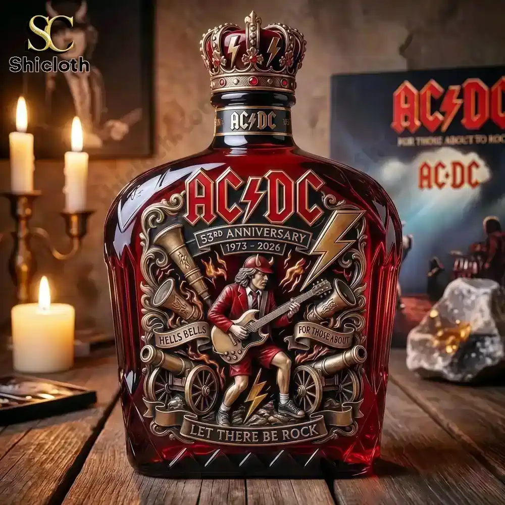 ACDC Band Commemorative Whiskey Glass And Bottle Combo Set 3 ACDC commemorative whiskey bottle artistic design!