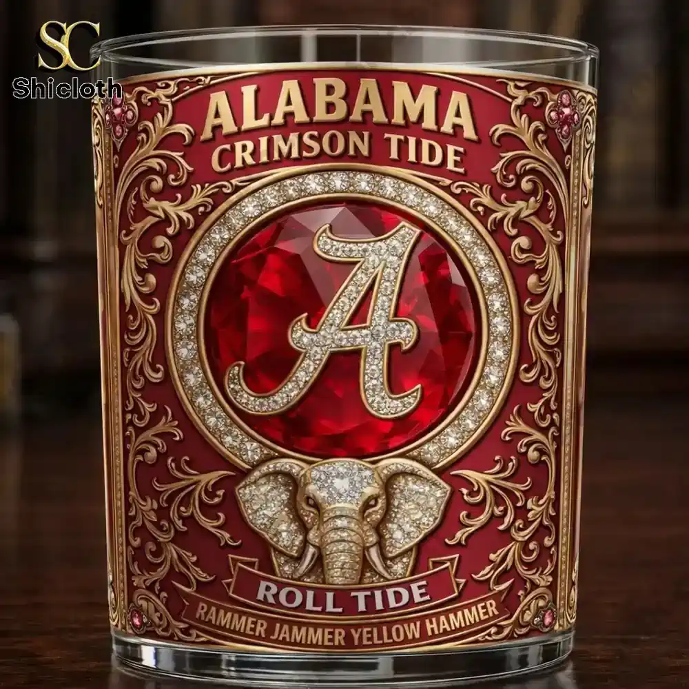 Alabama Crimson Tide 18x National Champs Whiskey Bottle And Glass Combo Set 4 Alabama Crimson Tide ornate whiskey glass with elephant and A logo!