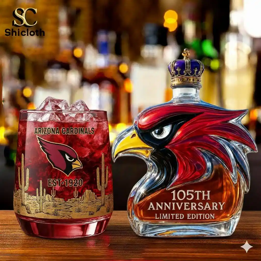 Arizona Cardinals anniversary glass and bird shaped whiskey bottle!