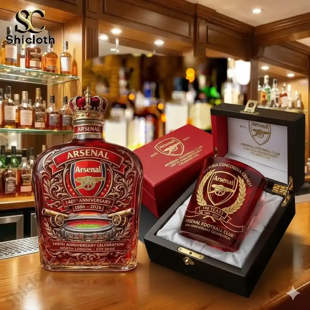Arsenal anniversary whiskey bottle on luxury bar display!
