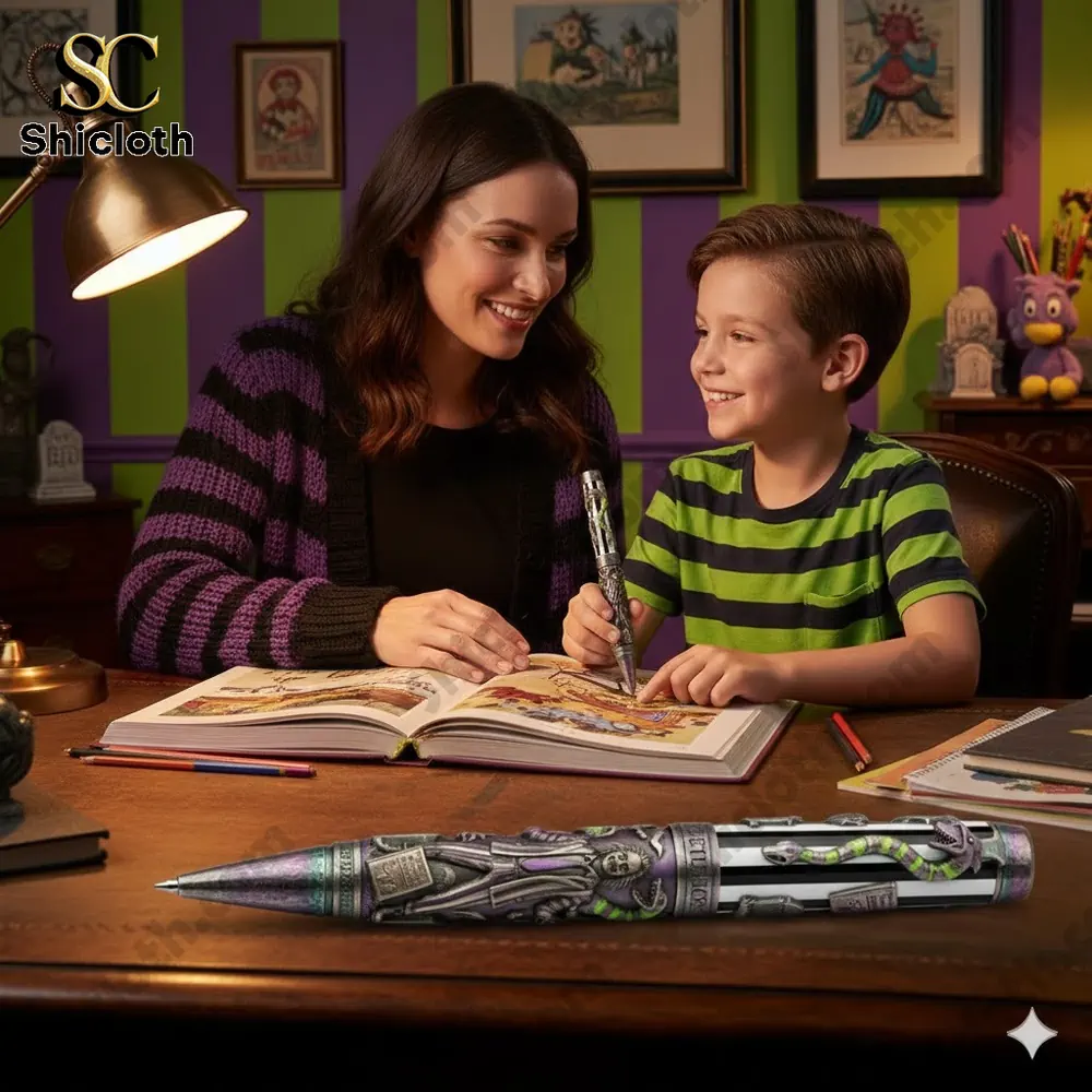 Mike Garage Built Not Bought Pen 92 Woman guides boy using a themed pen while reading a book at a desk!