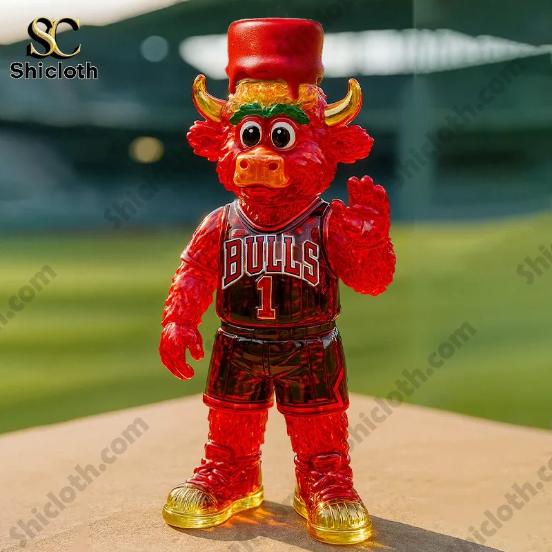 Benny the Bull Whiskey Bottle 3 Red bull mascot figure in Chicago Bulls jersey wearing a red cap