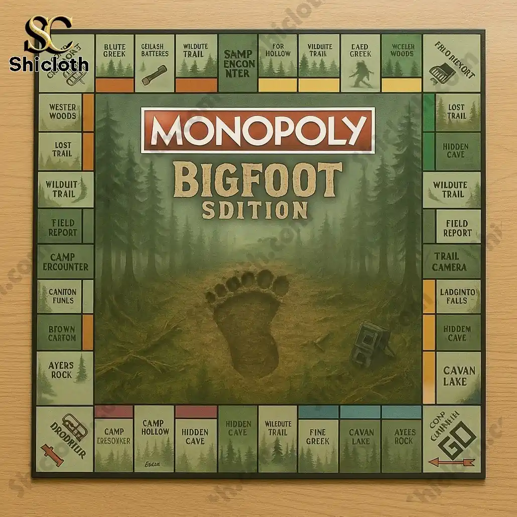 Bigfoot Edition Monopoly Game 3 Monopoly Bigfoot Edition board layout with forest themed properties and trail names