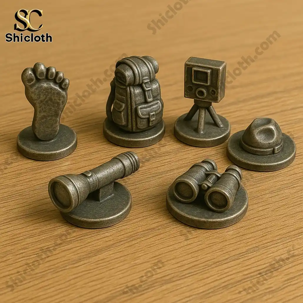 Bigfoot Edition Monopoly Game 5 Monopoly Bigfoot Edition metal tokens including footprint backpack camera hat flashlight and binoculars