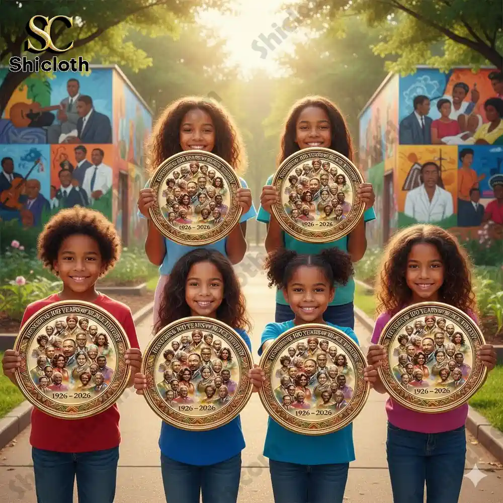 Children holding commemorative Black History medallions outdoors!