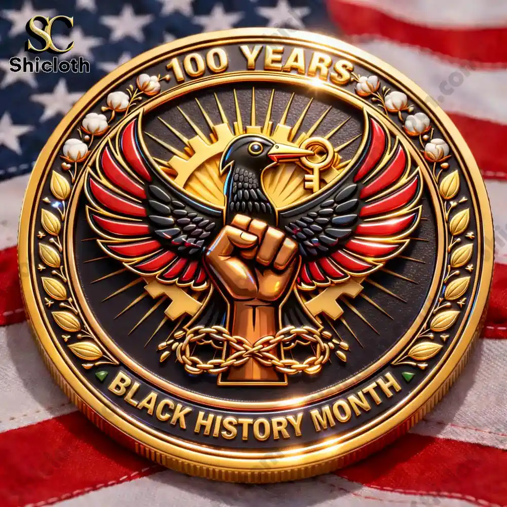 Black History medallion with raised fist bird and wings design!