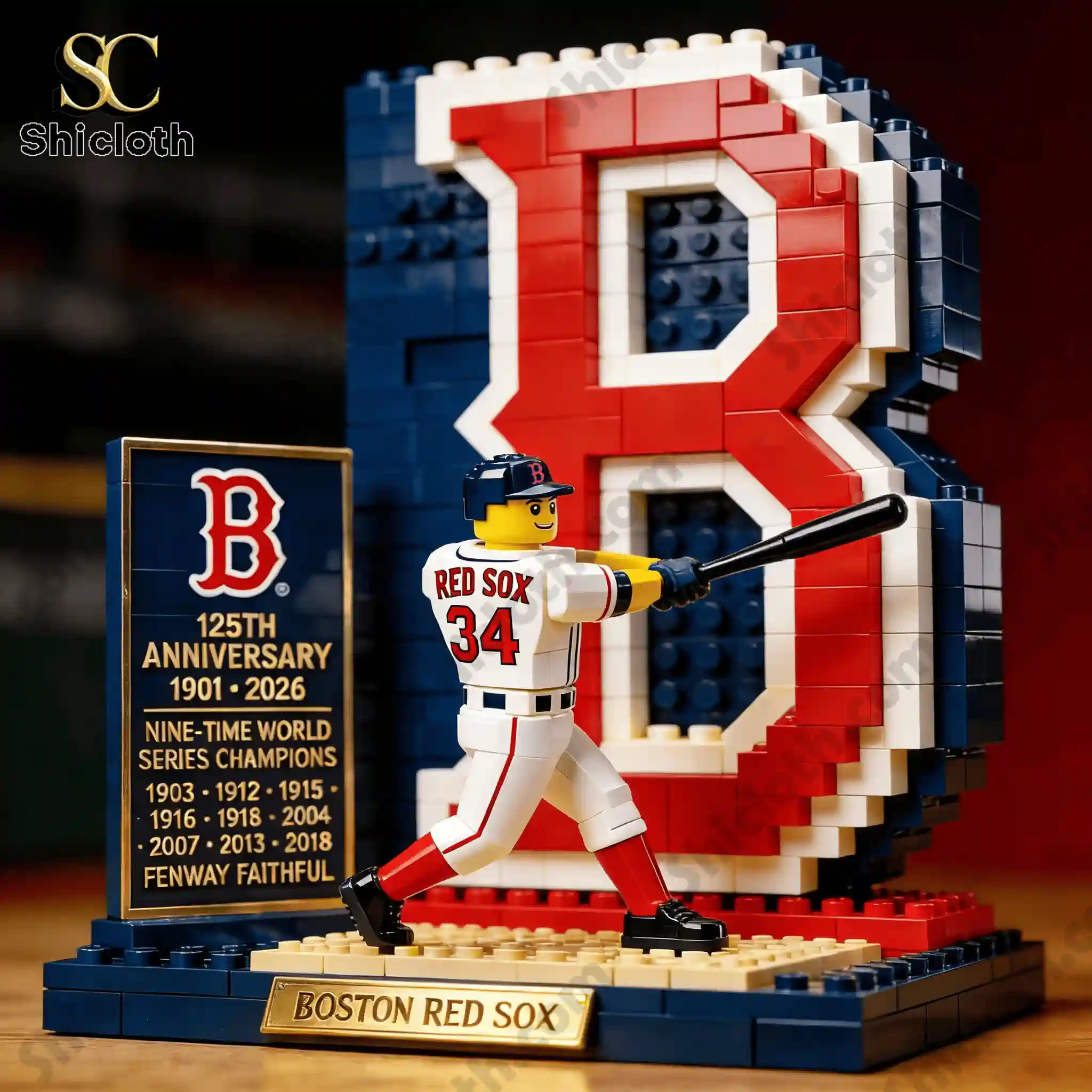 Boston Red Sox brick display set with player figure and 125th anniversary plaque!