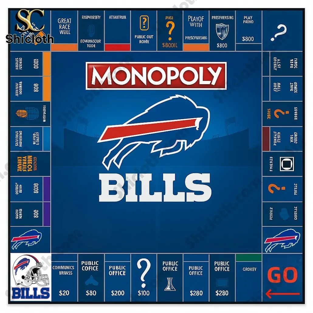 Buffalo Bills NFL Monopoly Board Game 4 Buffalo Bills themed Monopoly board layout with custom team spaces