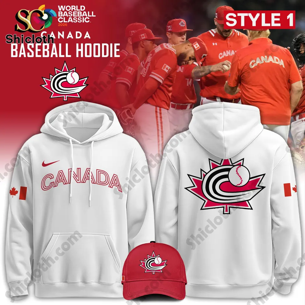 White Canada Baseball Hoodie with front and back logo design.