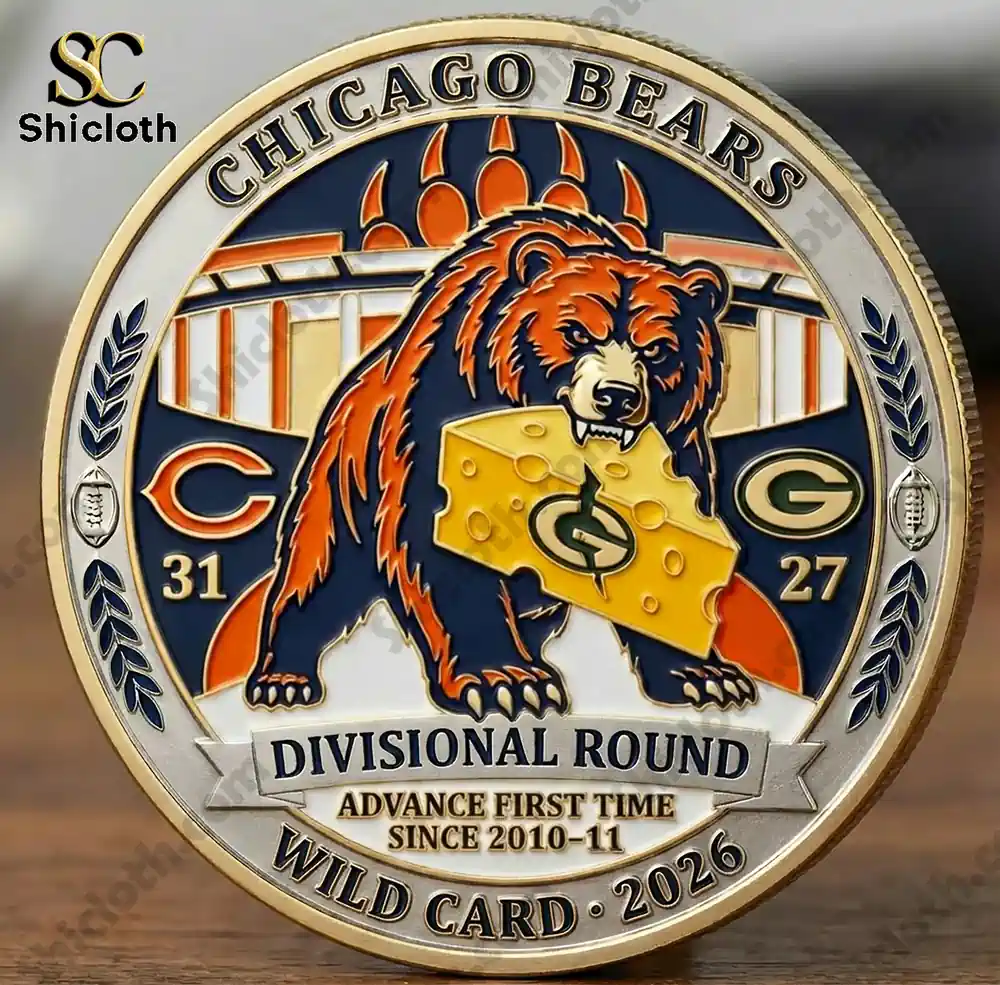 Chicago Bears commemorative coin with bear holding cheese design!