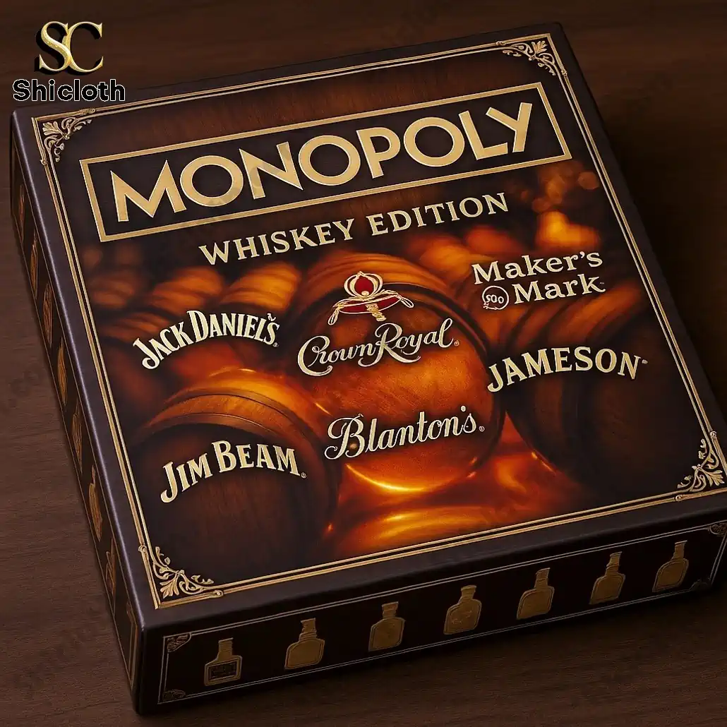 Monopoly Whiskey Edition box with whiskey brand style design.