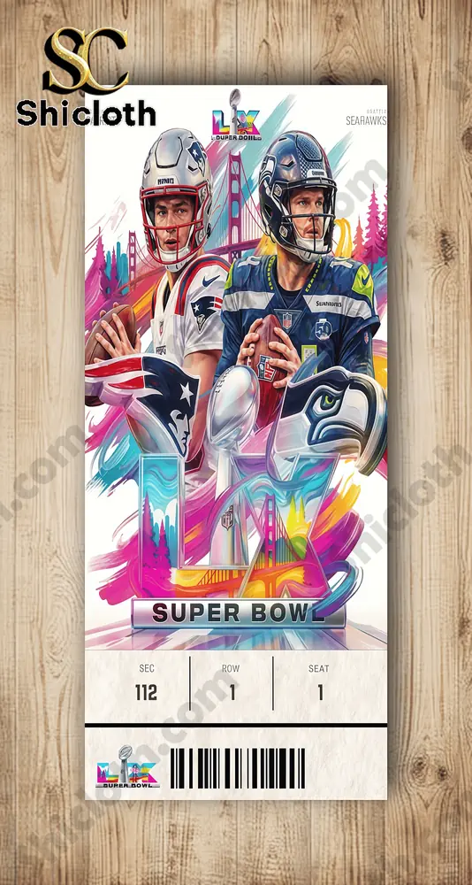 Seattle Seahawks We Are 12 Super Bowl Pen 20 Artistic Super Bowl ticket front featuring Patriots and Seahawks players!