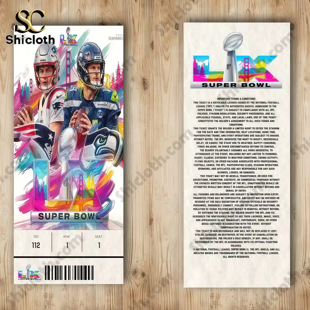 Super Bowl ticket front and back design displayed together!