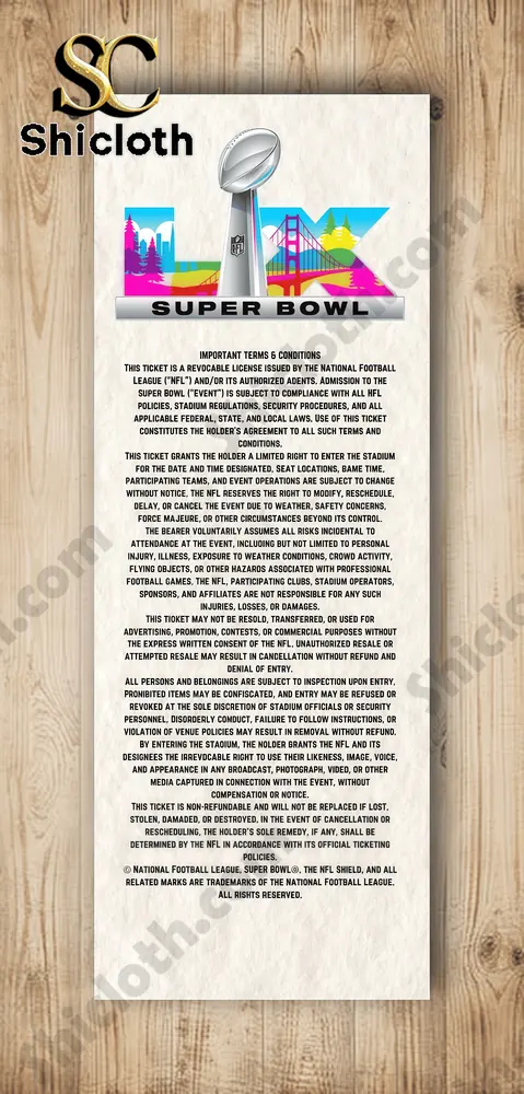 Customized Super Bowl LX Commemorative Ticket 3 Super Bowl ticket back with terms and conditions text!