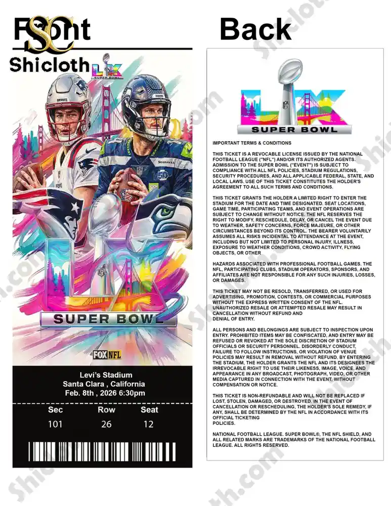 Customized Super Bowl LX Commemorative Ticket 4 Comparison of Super Bowl ticket front and back layouts!