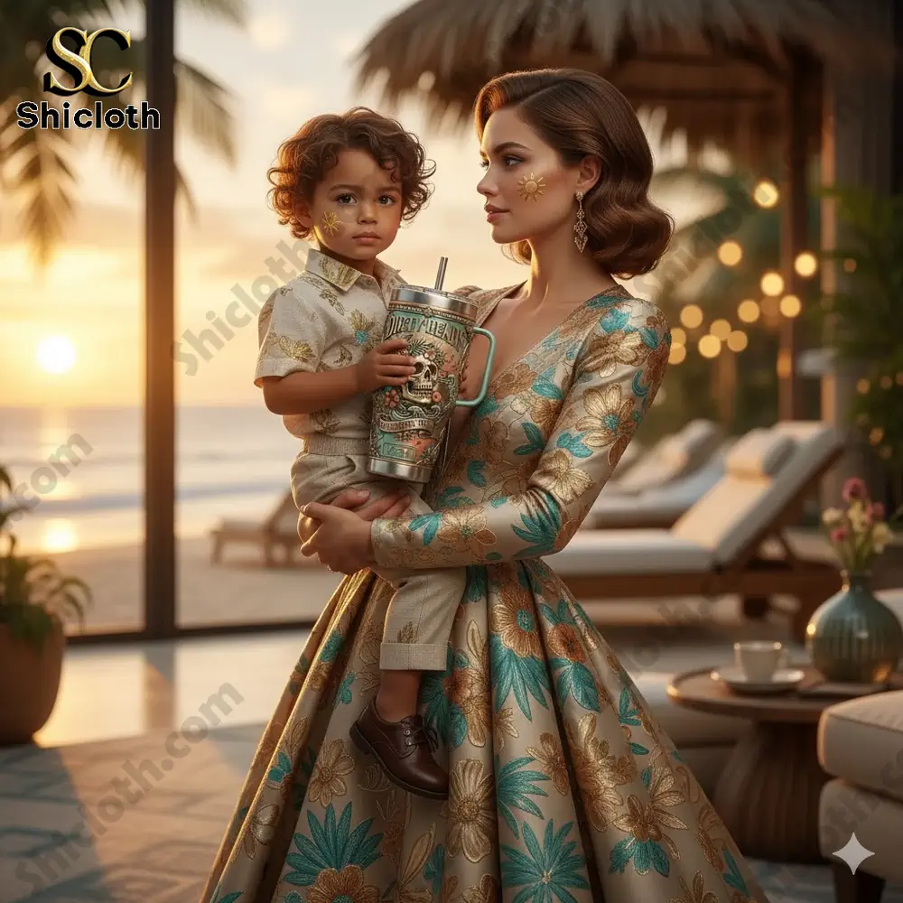 Woman holding child with Dirty Heads California Soul Yeti tumbler at beach resort!