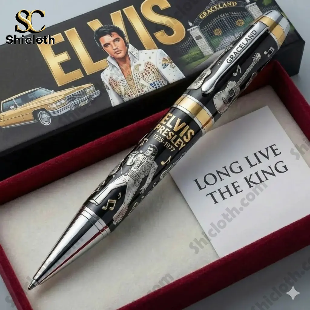 Close up of Elvis Presley commemorative pen displayed in elegant gift box!