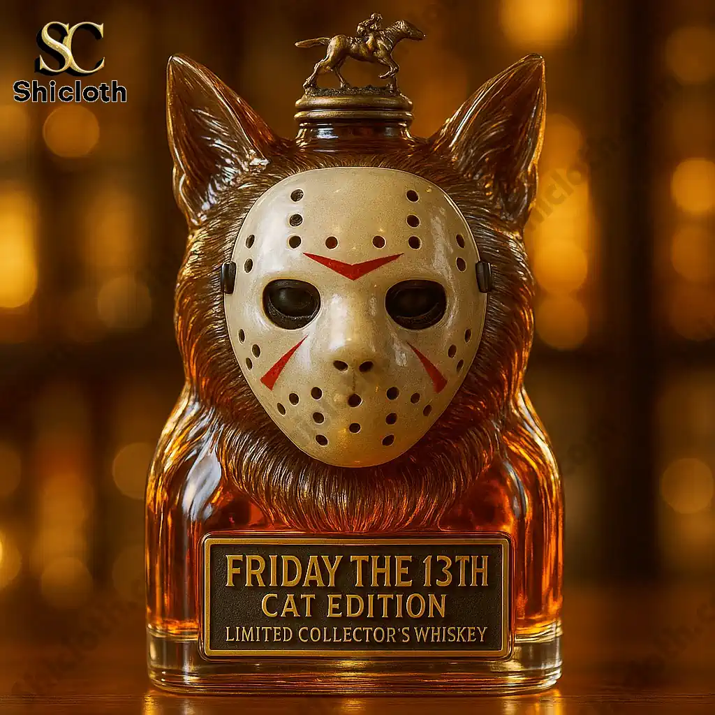 Friday the 13th Cat Whiskey Bottle 3 Friday the 13th Cat Edition whiskey bottle with horse topper