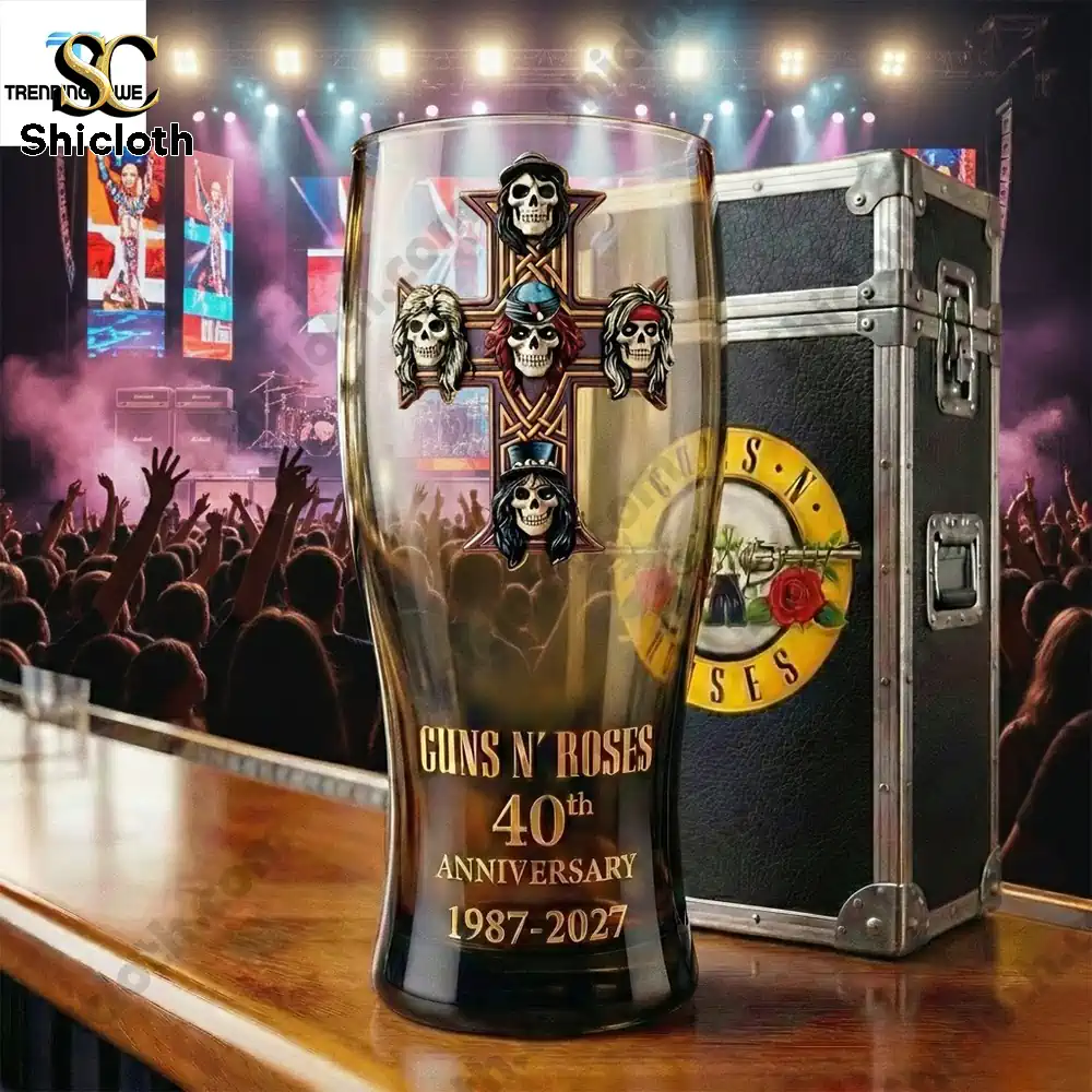 Alternative view of Guns N Roses 40Th Anniversary 1987 2027 Beer Glass