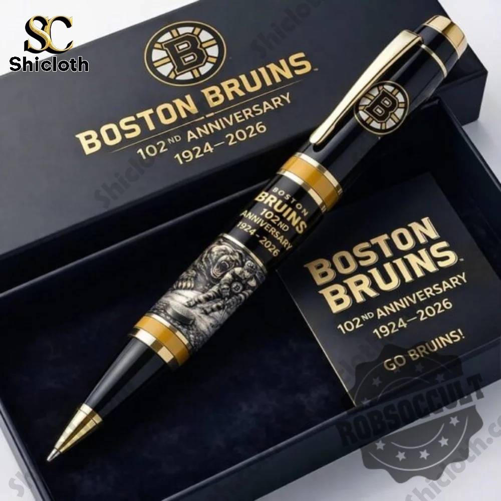 Black and gold commemorative pen displayed inside a premium collector box!