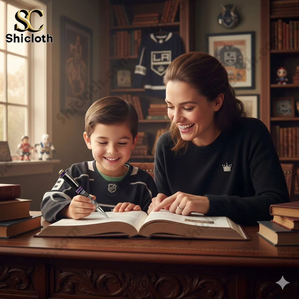 Mike Garage Built Not Bought Pen 78 Mother helping child study with Los Angeles Kings anniversary pen!