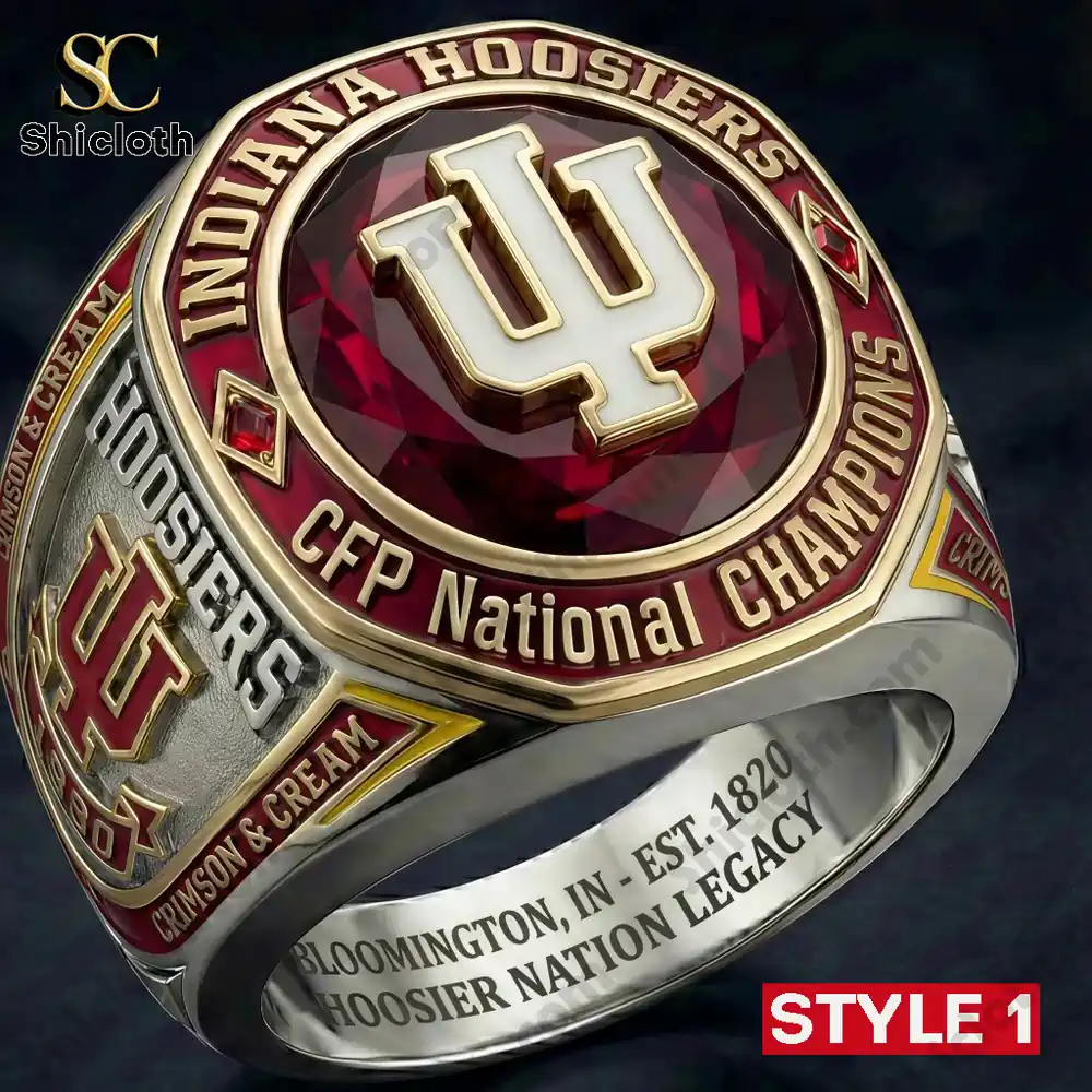 Hoosiers CFP National Championship Ring 2026 3 Close view of red and gold champion team ring!