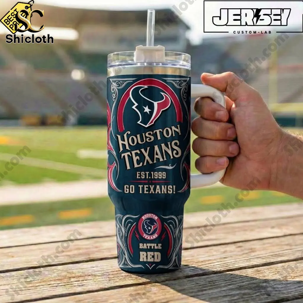 Close up Houston Texans Battle Red tumbler at stadium