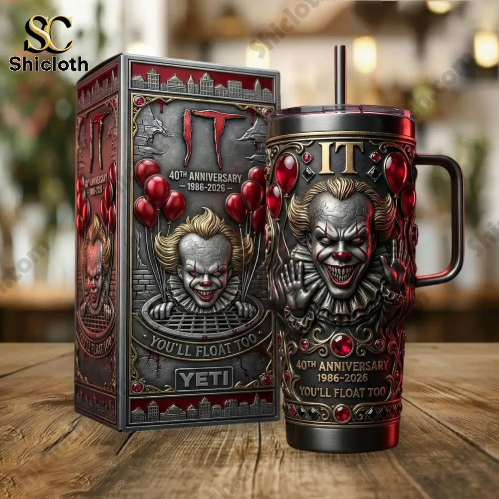 Horror themed collectible tumbler with matching decorative box on wooden table!