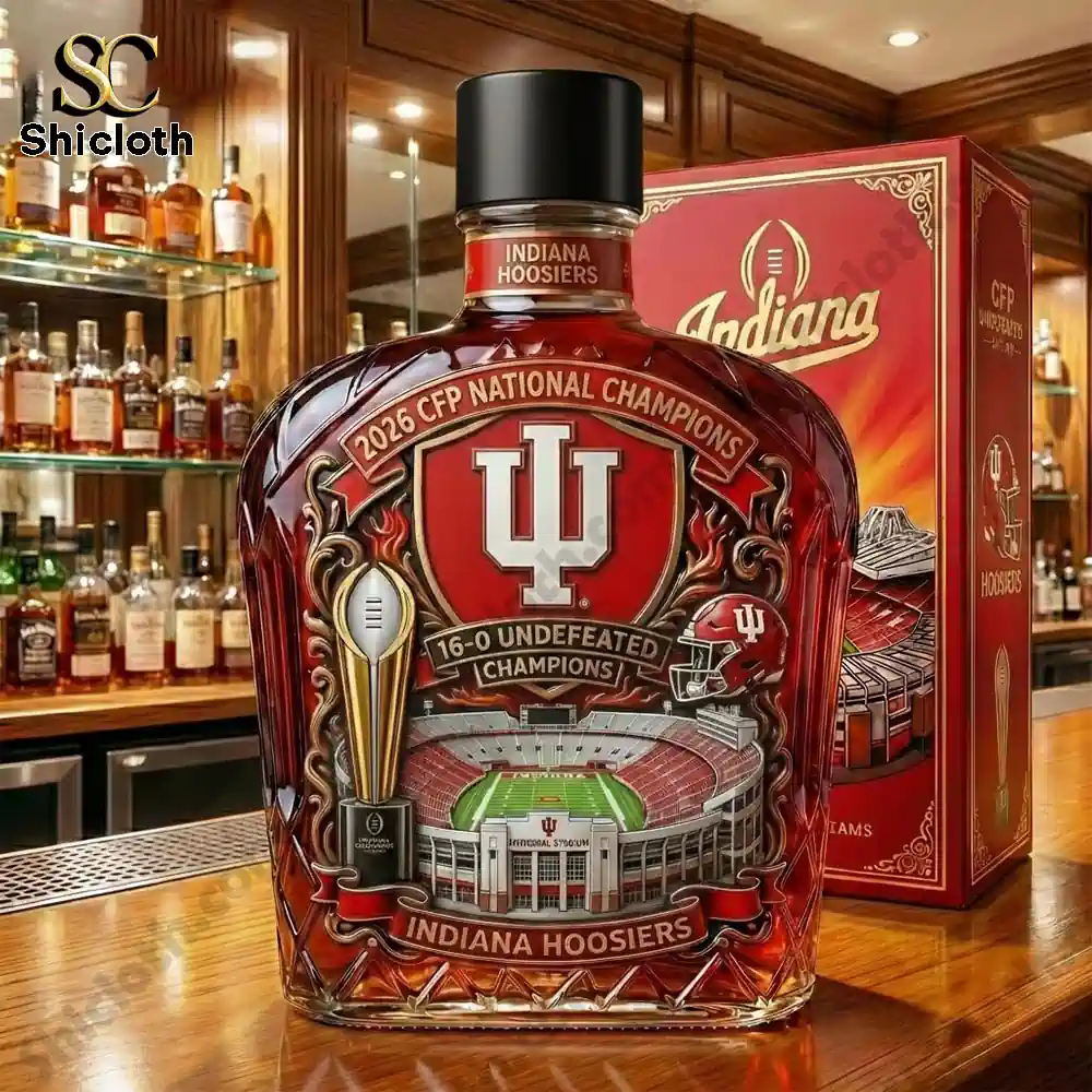 Indiana Hoosiers national champions whisky decanter on a wooden bar!