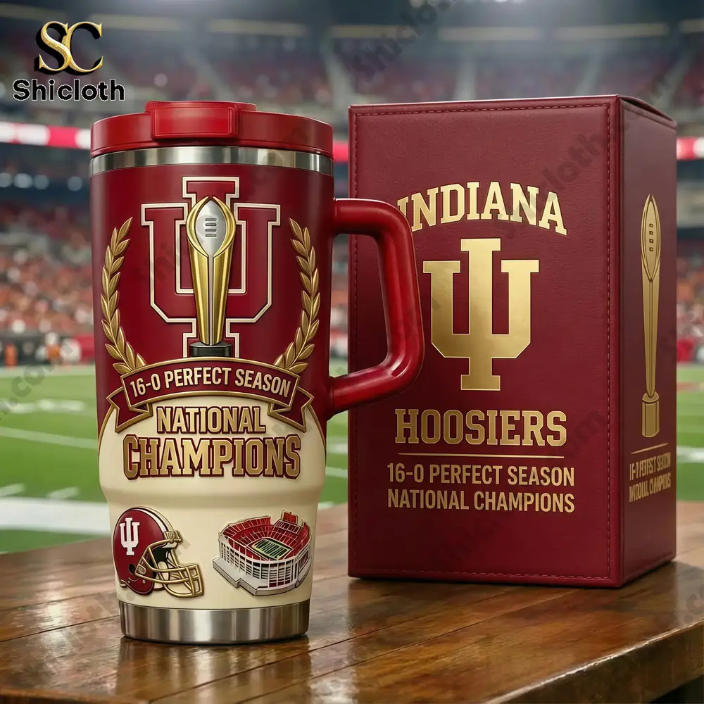 Indiana Hoosiers championship tumbler displayed on stadium table!