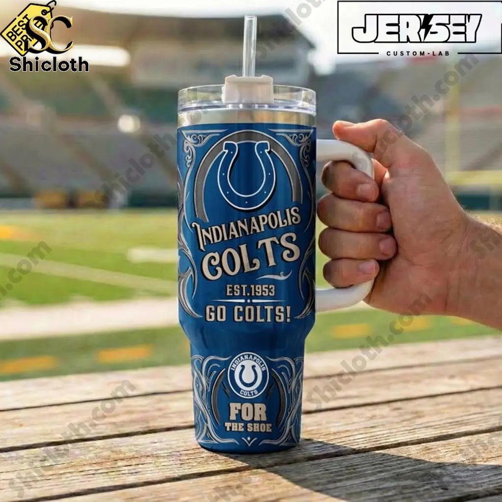 Close up of Indianapolis Colts tumbler at stadium.