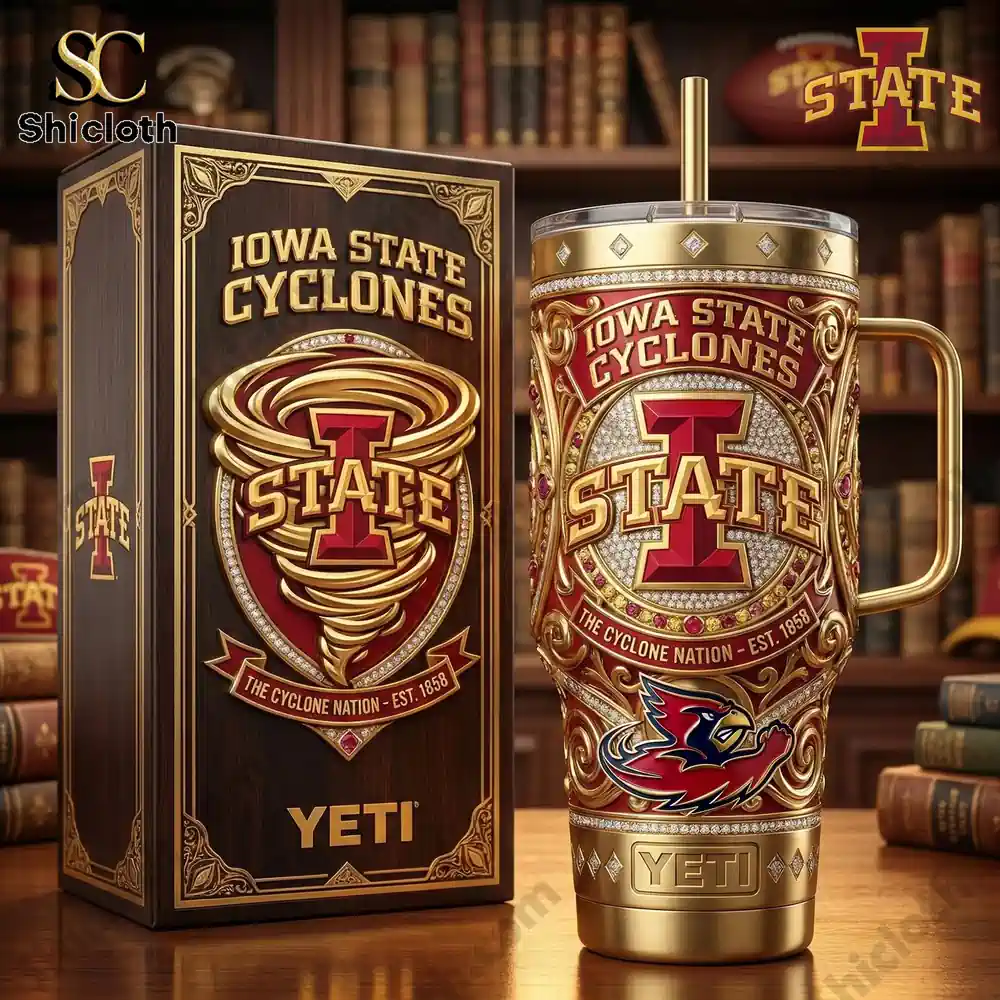 Iowa State Cyclones Yeti tumbler displayed beside its premium gift box!