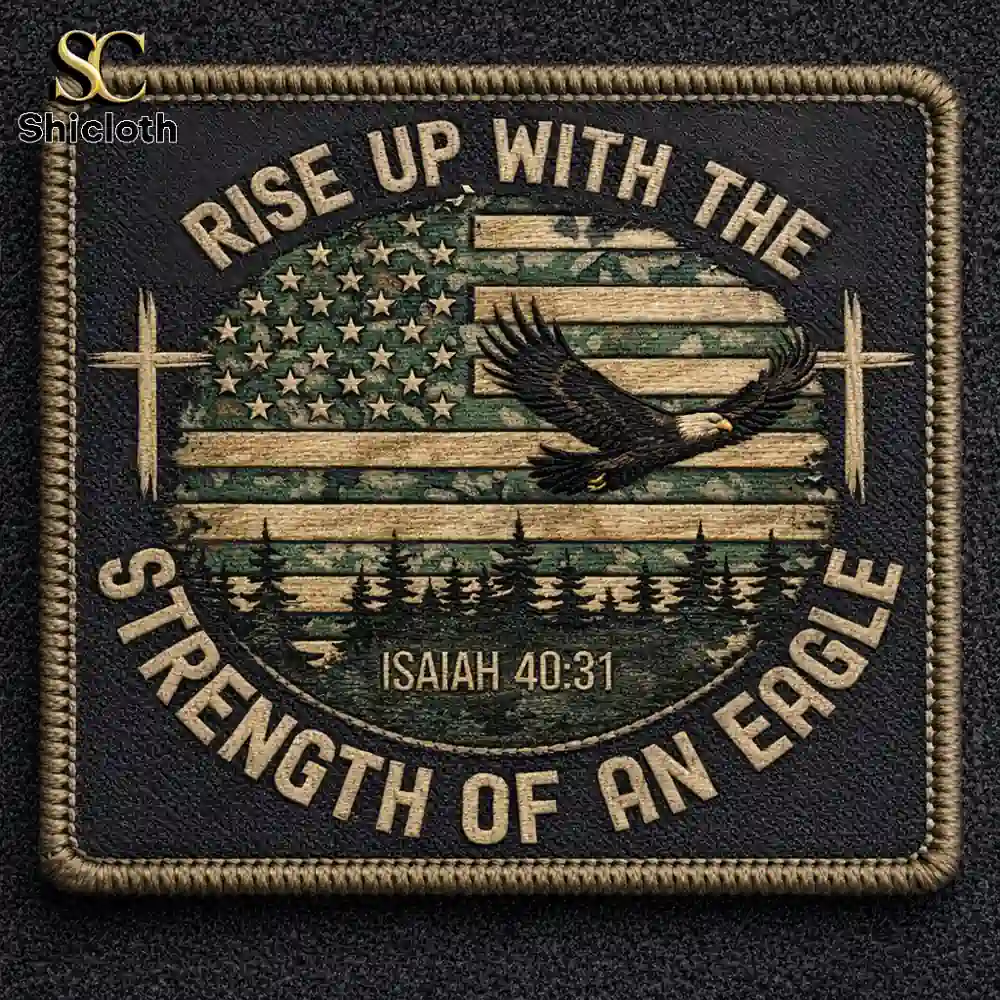 Shicloth Rise Up With The Strength Of An Eagle Isaiah 40 31 embroidered patch with American flag and eagle!