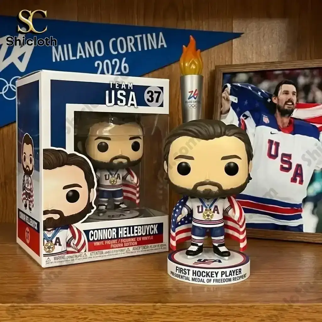 Connor Hellebuyck Winter Olympics vinyl figure with retail box and Milano Cortina backdrop!