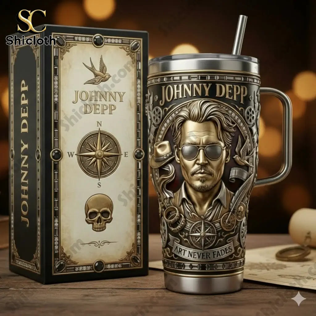 Alternative view of Johnny Depp Art Never Fades Luxury Portrait Commemorative Tumbler