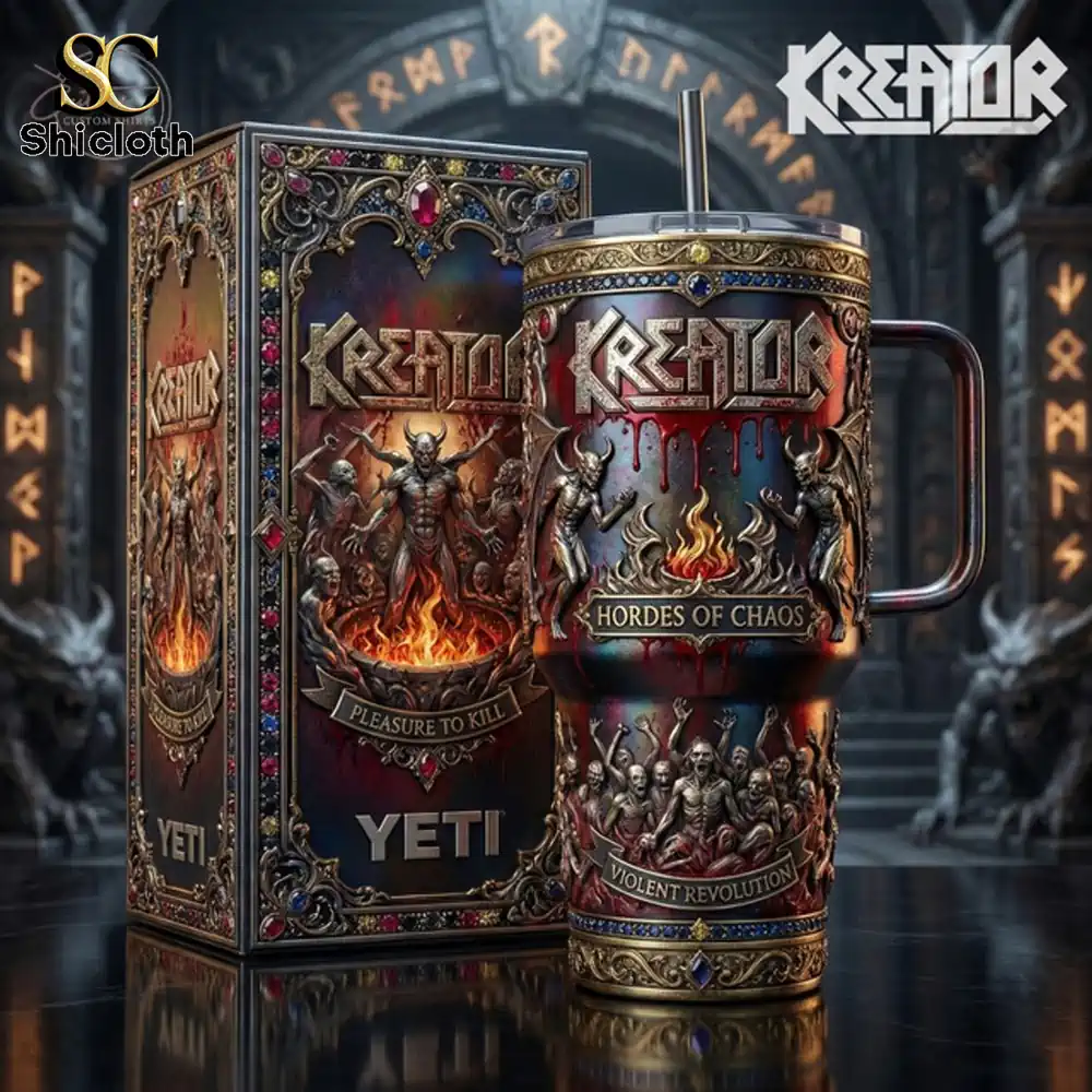 Metal band tumbler with dark fantasy artwork and box!