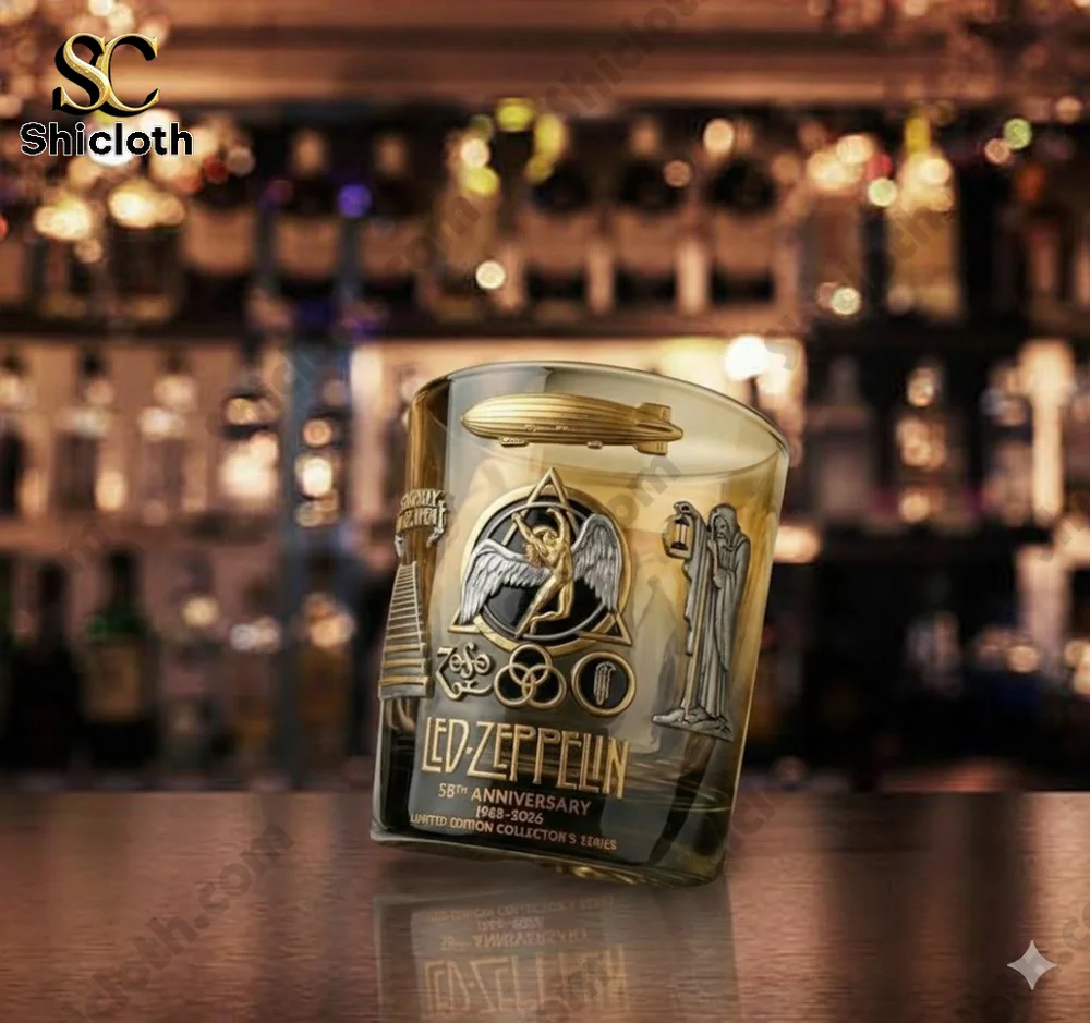 Rock themed glass displayed on a bar counter!