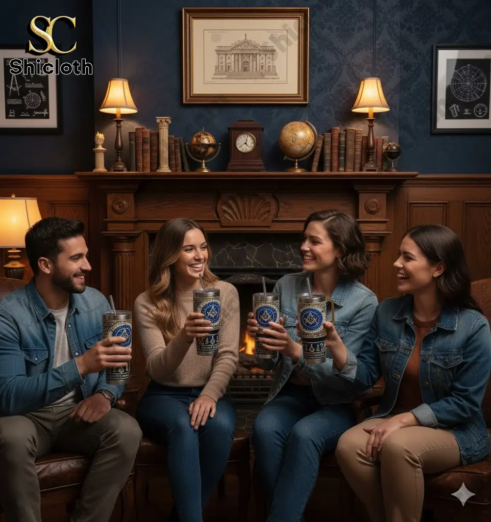 Master Mason Faith Hope Charity Ornate Blue And Gold Tumbler