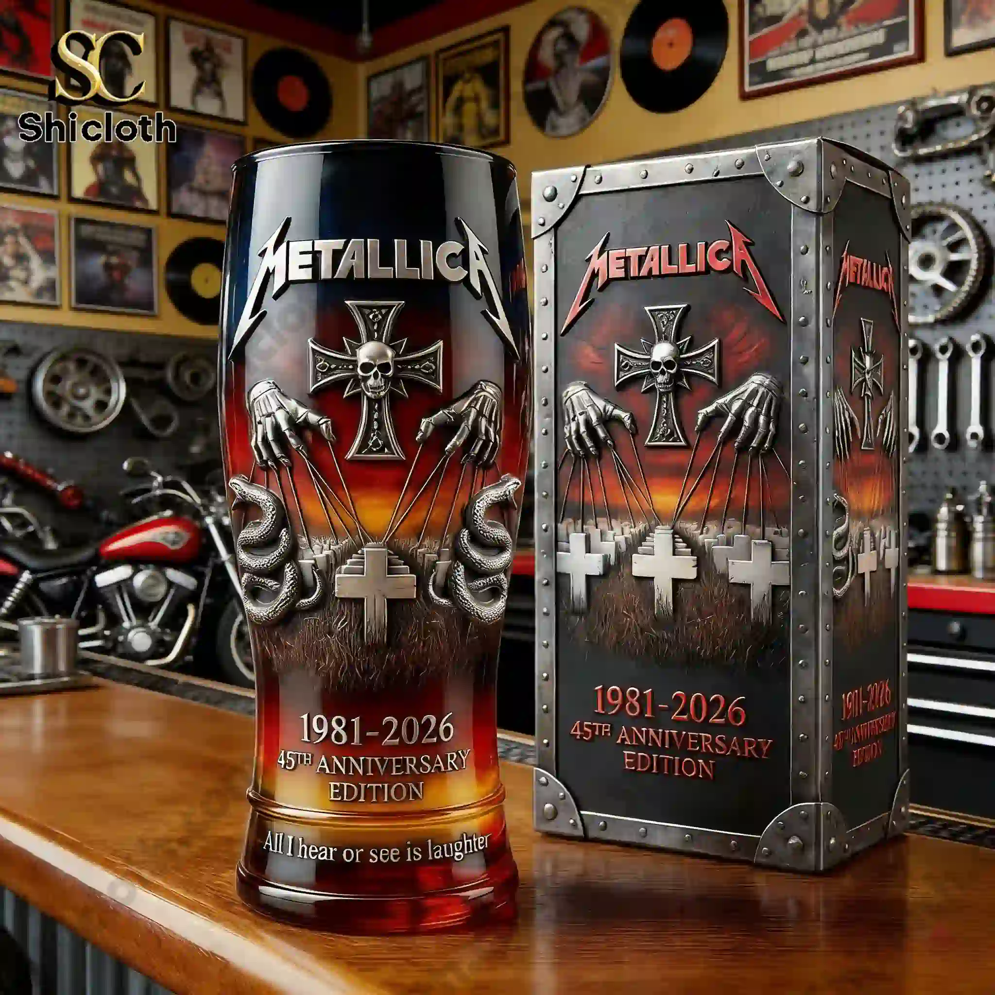 Metallica 45th Anniversary Edition Beer Glass 6 Metallica Forty Fifth Anniversary Edition beer glass with collector box in rock style garage!
