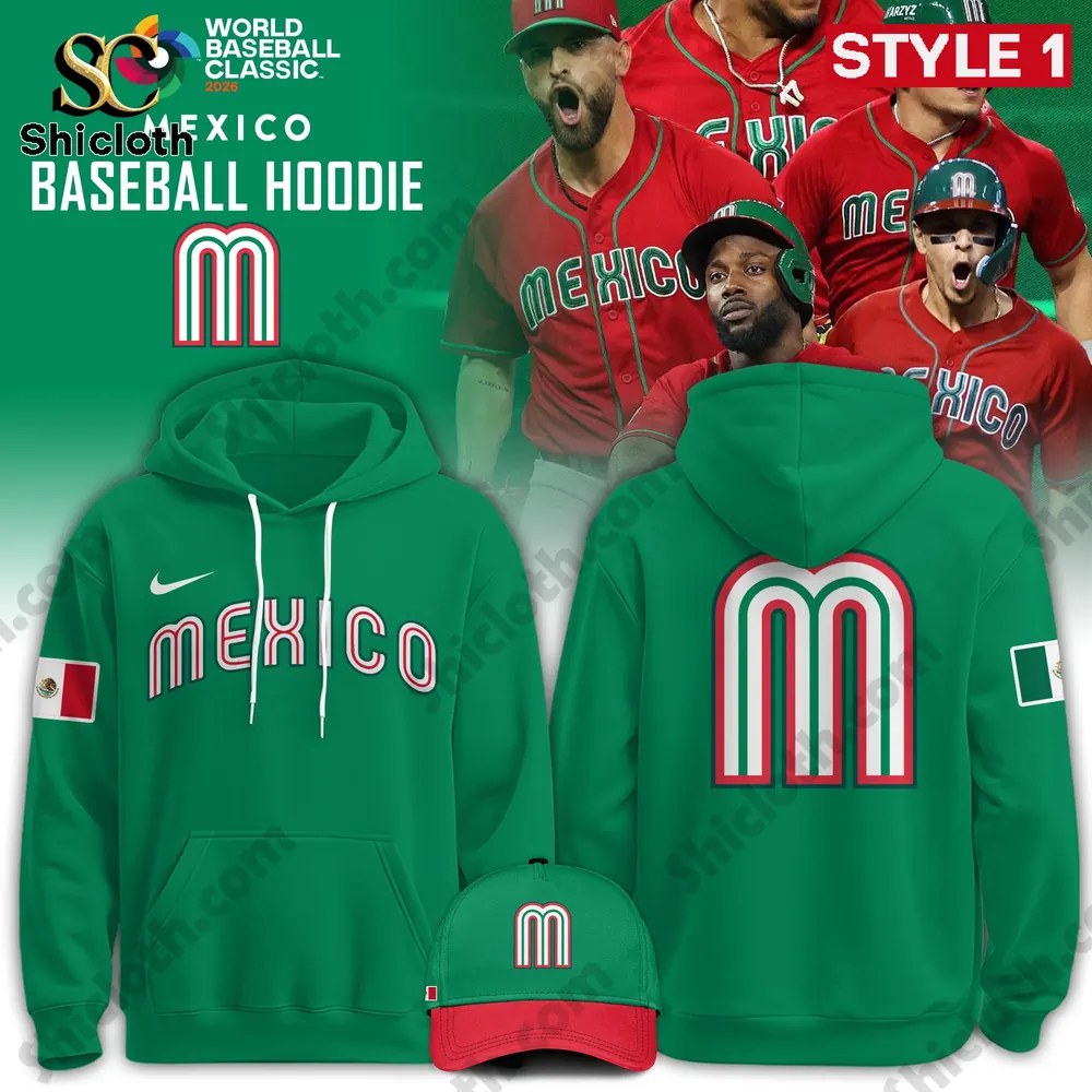 Green Mexico baseball hoodie front and back with matching green and red cap!
