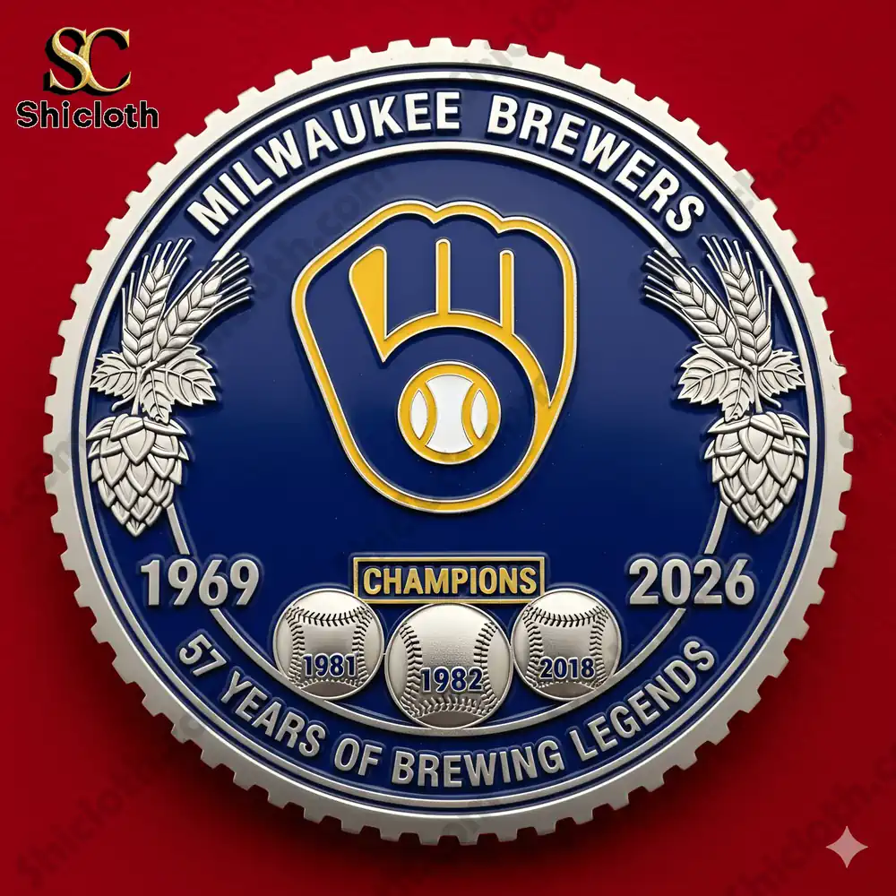 Milwaukee Brewers round emblem with glove logo and championship years!