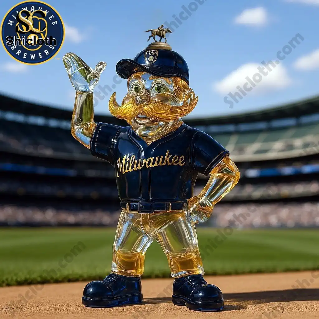 Milwaukee Brewers mascot whiskey bottle with horse statue on cap in stadium!